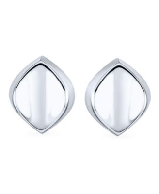 Modern Oval Concave Clip On Earrings .925 Sterling Silver Non Pierced Ears