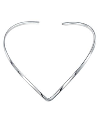 Simple Charm Slider V Shape Choker Collar Statement Necklace .925 Silver Sterling