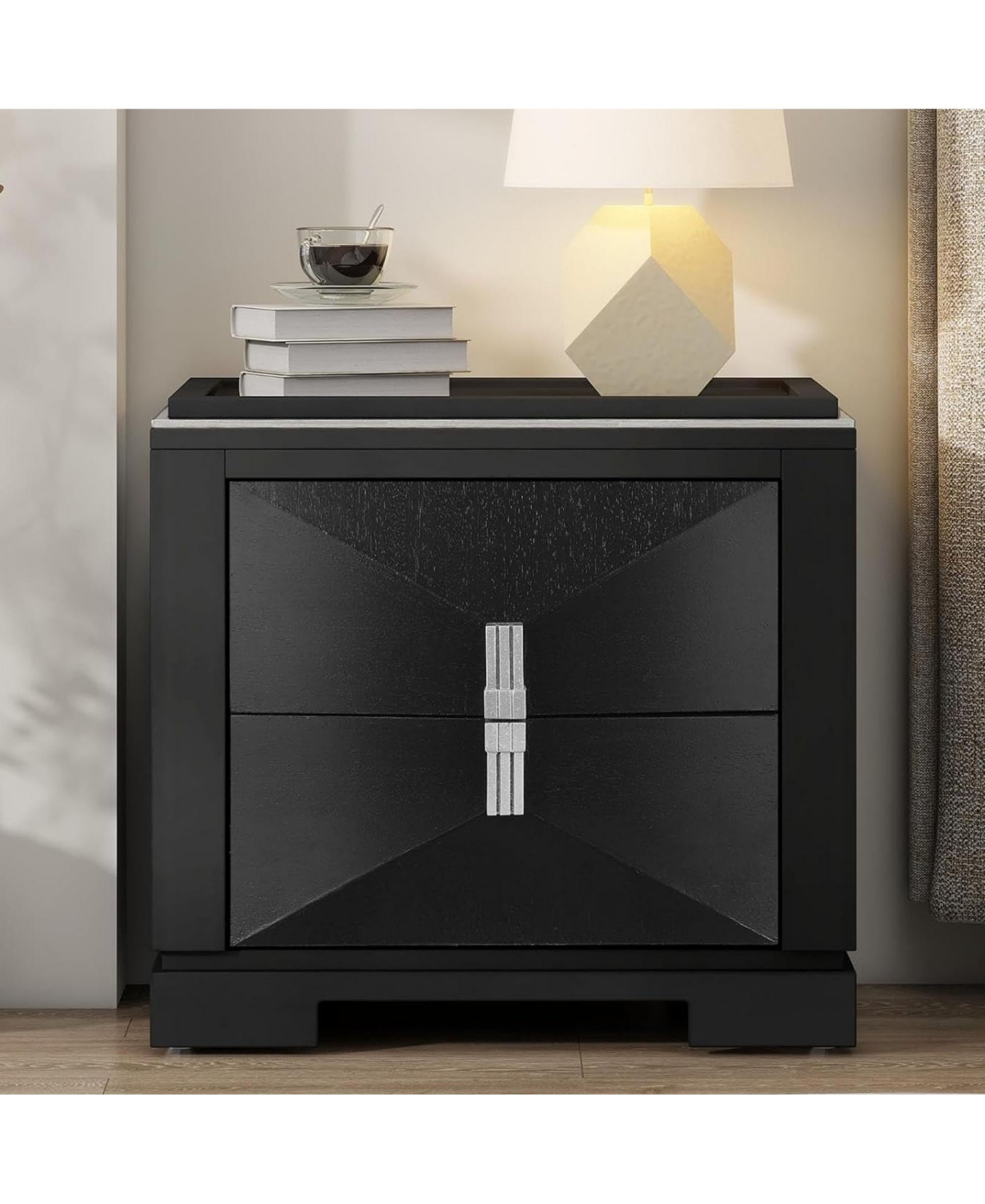 Rainsken Modern Nightstand, Wood Diamond Shaped End Table, 2 Drawers Bedside Table with Storage for Bedroom, Living Room