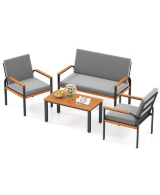 4 Piece Outdoor Furniture Set w/Coffee Table Loveseat and 2 Single Chairs for Porch