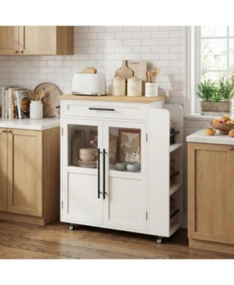 Mobile Kitchen Island Cart with Storage, 360° Rolling Wheels, Rolling Island with Drawers, Spice Rack & Handle