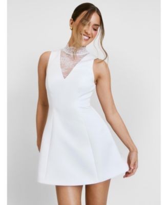 Women's Lace High Neck A-line Mini Dress