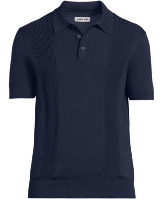 Men's Short Sleeve Vertical Rib Button Down Sweater Polo