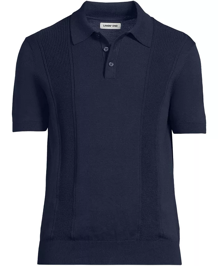 Men's Short Sleeve Vertical Rib Button Down Sweater Polo - thumbnail 7