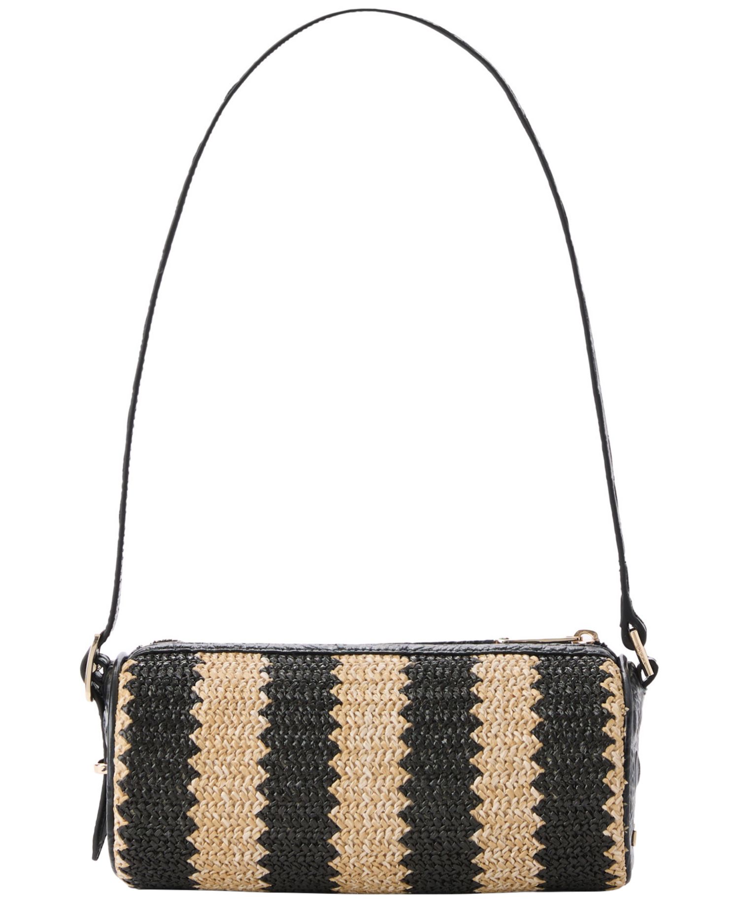 Billie Small Leather and Straw Slim Shoulder Barrel Bag