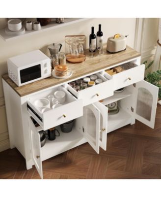  Buffet Cabinet with Storage, Modern Sideboard with Arched Acrylic Fluted Doors & 3 Drawers