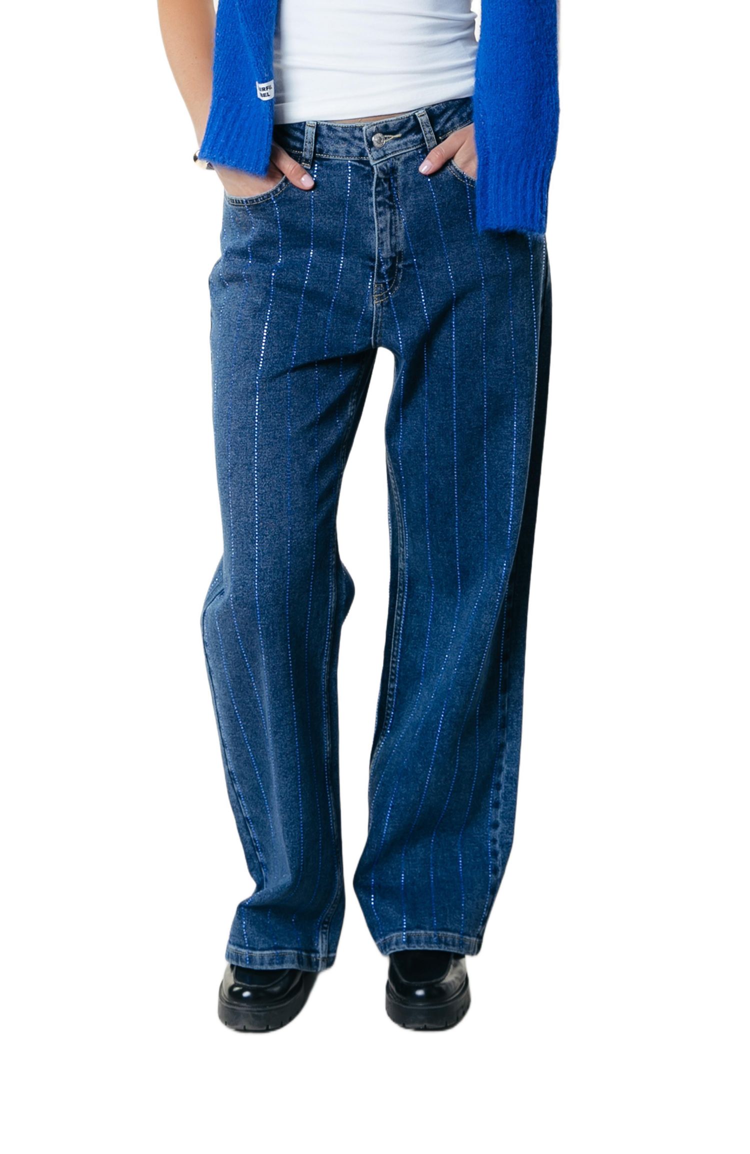 Women's Gaias Rhinestones High Rise Wide Leg Denim Pants