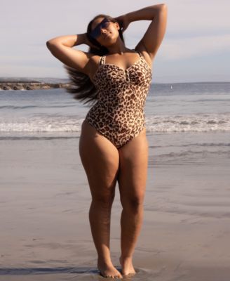 Plus Size Safari Leopard Metallic One-Piece Swimsuit