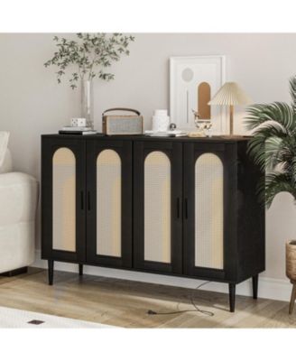 Sideboard Buffet Cabinet with Rattan Doors, Storage Credenza with Shelves, Modern Accent Coffee Bar Cabinet for Dining Room, Kitchen