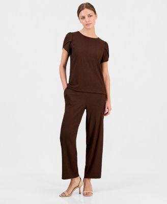 Petite Gathered Tulip-Sleeve Top & Ankle Pants