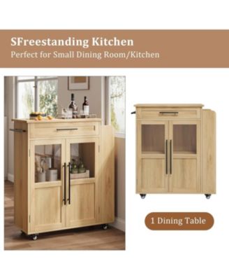 Mobile Kitchen Island Cart with Storage, 360° Rolling Wheels, Rolling Island with Drawers, Spice Rack and Handle