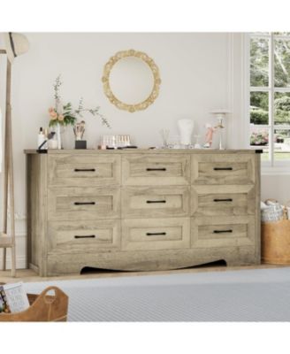 Drawer Dresser for Bedroom, Farmhouse Tall Wooden Chest of Drawers with Mid Century Modern Style