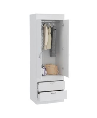 Lisboa  Armoire with Hanging Rod, Double Doors, Two Spacious Drawers and Metal Handles for Bedroom Storage