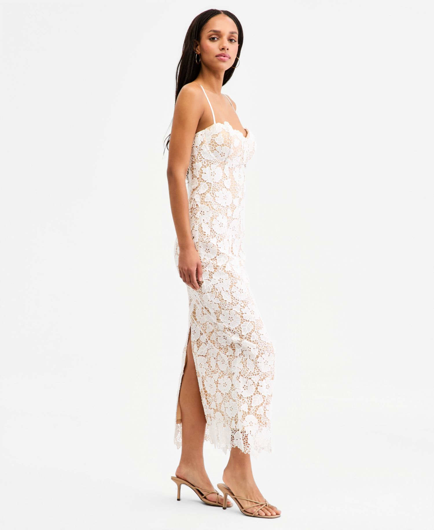 Juniors' Lace Sweetheart-Neck Lace-Up-Back Midi Dress