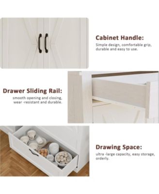  Kitchen Pantry Cabinet 2 Drawers Barn Doors Adjustable Shelves for Kitchen