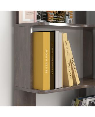 5 Tier L-Shaped Corner Bookshelf, Wooden Open Display Shelve, Storage Rack with Anti-Drop Panels for Living Room or Home Office