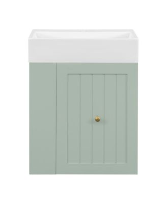 20" Bathroom Vanity with Ceramic Sink, Wall Mounted Storage Cabinet with Drawer & Side Shelf for Small Bathrooms