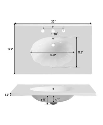 30 Inch Freestanding Bathroom Vanity with Seashell Resin Sink, Flip-Up Organizer & Soft Close Storage for Modern Space