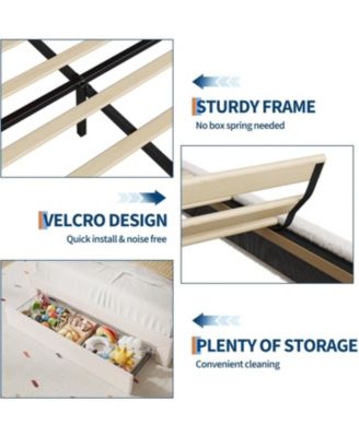 Queen Bed Frame Adjustable Upholstered Headboard Storage Drawers Boucle Lamb Fleece Led Kids Bed Wood Slats