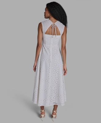 Women's Sweetheart Neck Keyhole Eyelet Maxi Dress
