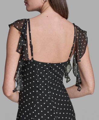 Women's Flutter-Sleeve Polka Dot Dress