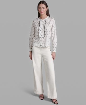 Women's Long-Sleeve Collared Printed Top