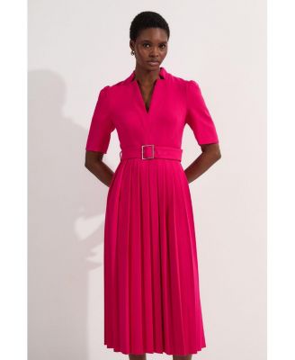 Women's Structured Crepe Belted Midi Dress