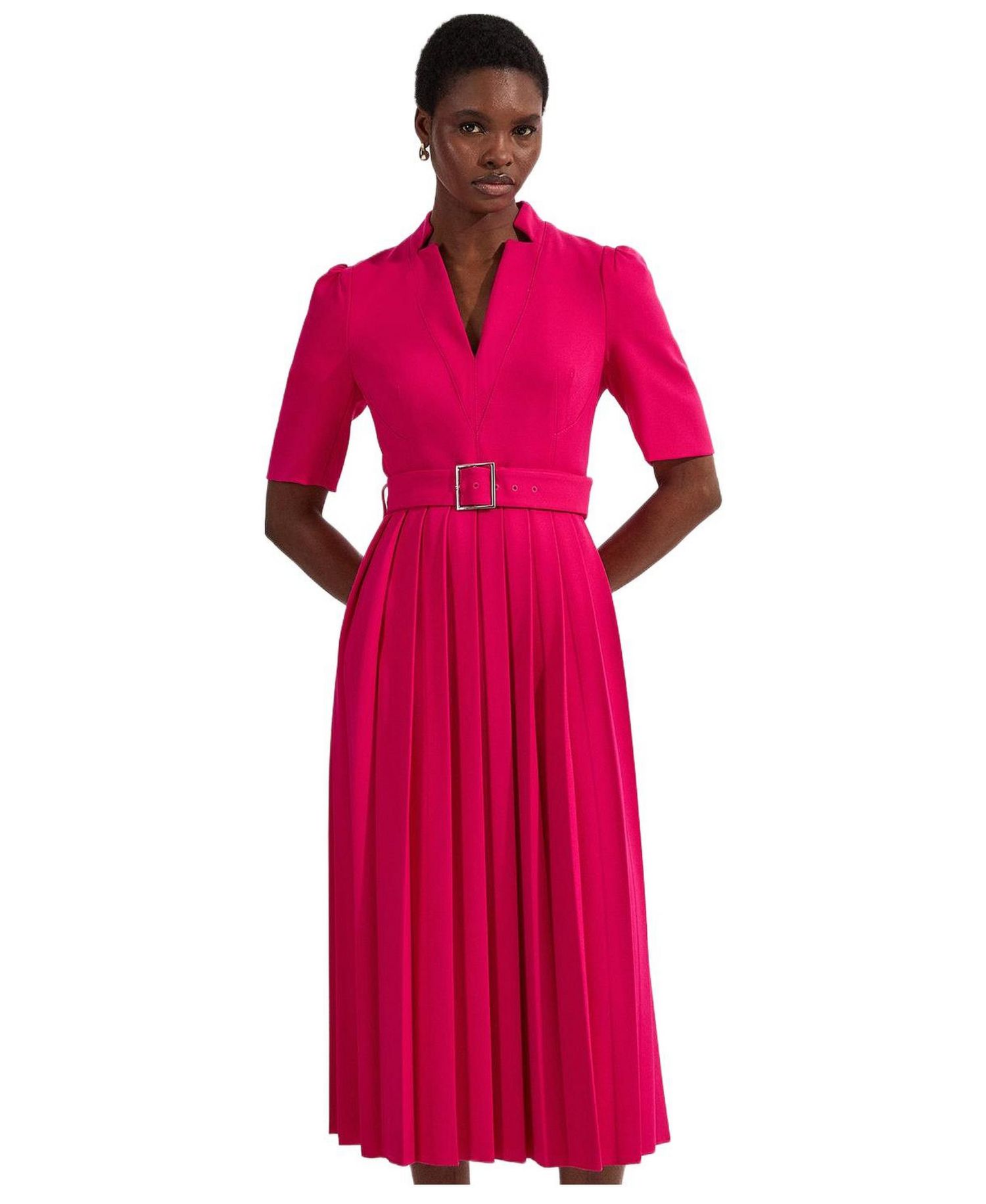 Women's Structured Crepe Belted Midi Dress