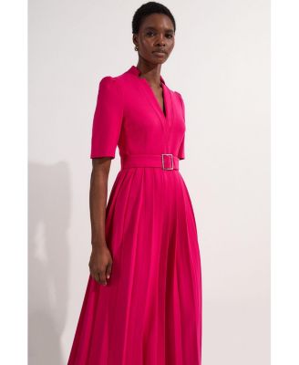 Women's Structured Crepe Belted Midi Dress