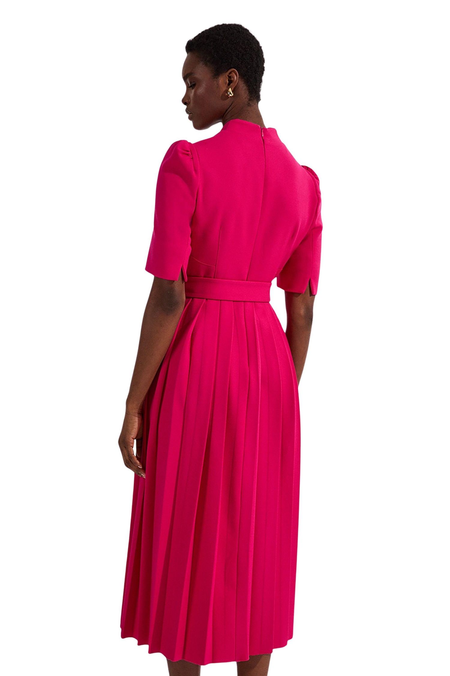 Women's Structured Crepe Belted Midi Dress