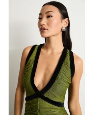 Women's Petite Velvet Trim Tulle Maxi Dress