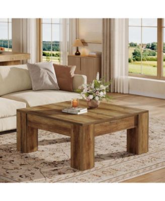Square Coffee Table, 39-Inch Farmhouse Wooden Coffee Table with Sturdy Legs