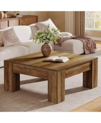 Square Coffee Table, 39-Inch Farmhouse Wooden Coffee Table with Sturdy Legs