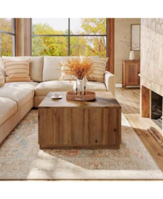 31.5-Inch Square Coffee Table for Living Room, Solid Wood