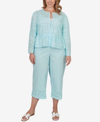 Plus Size Floral Eyelet Peplum Jacket