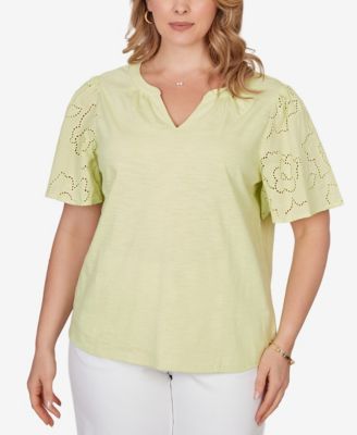 Plus Size Eyelet Sleeve Cotton Jersey Top