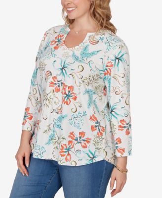 Plus Size Embellished Oceania Floral Knit Top