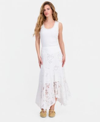 And Now This Petite Asymmetric Floral Cutwork Pull-On Skirt Macys Exclusive - White 60$