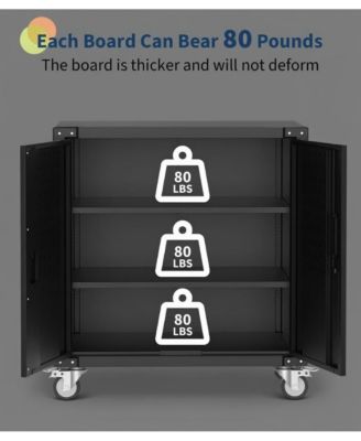 36" Metal Storage Cabinet, with Lock, Mobile Tool Cabinet with 2 Adjustable Shelves & 4 Wheels, Heavy Duty Steel Organizer for Garage, Workshop