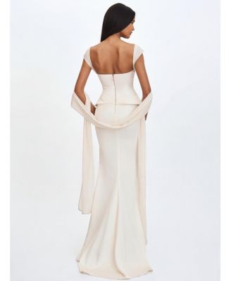 Women's Jessalyn Ivory Sweetheart Peplum Mermaid Wedding Dress with Chiffon Scarf