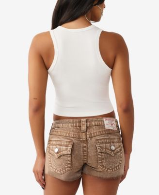 Women's Applique Lace Up Rib Tank Top