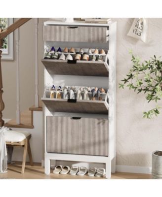 Shoe Storage Cabinet with 3 Flip Drawers Entry Rack with Iron Legs Fluted Organizer Entryway