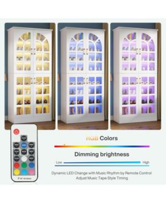 68.94" Tall Shoe Cabinet with Doors and Led Lights Set of 2, 8-Tier Wooden Shoe Rack Organizer with Adjustable Shelves