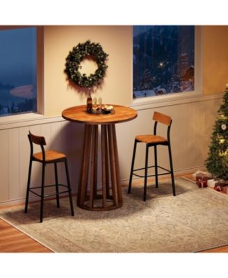 37.6 inch H Round Bar Table, Farmhouse Wooden Bistro Pub Table with Solid Wood Legs