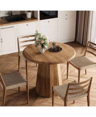31.5" Round Dining Table for 4, Wood Kitchen Table, Small Dinner Table