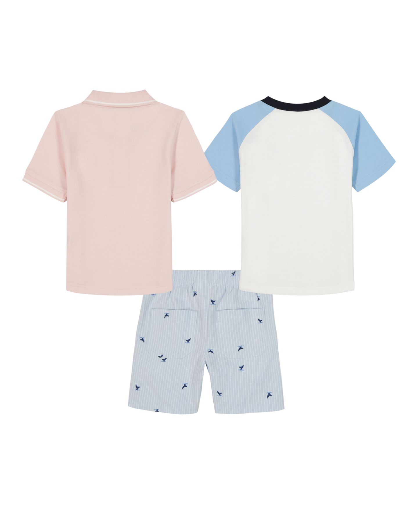 Детский комплект Kids Headquarters из 3 предметов: поло, футболка, шорты, цвет: Розовый клетчатый / Синий — фото 2