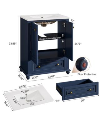 24" Modern Freestanding Solid Wood Bathroom Vanity with Ceramic Sink, Adjustable Shelf Storage, Soft-Close Cabinet & Drawer