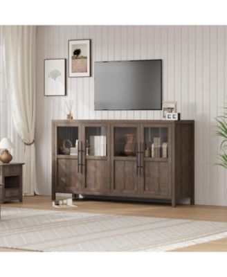 Sideboard Buffet Cabinet with 4 Glass Doors, 55 in Buffet Table Coffee Bar Wine Bar Display Cabinet for Kitchen Dining Room