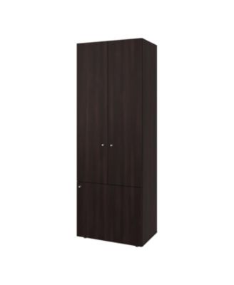 Armoire with 3 Doors 3 Shelves in Walnut and Black Wengue Finish Bedroom Storage Organizer