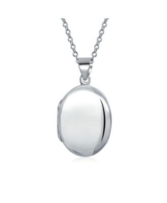 Medium Simple Plain Oval Photo Locket .925 Sterling Silver Necklace Pendant